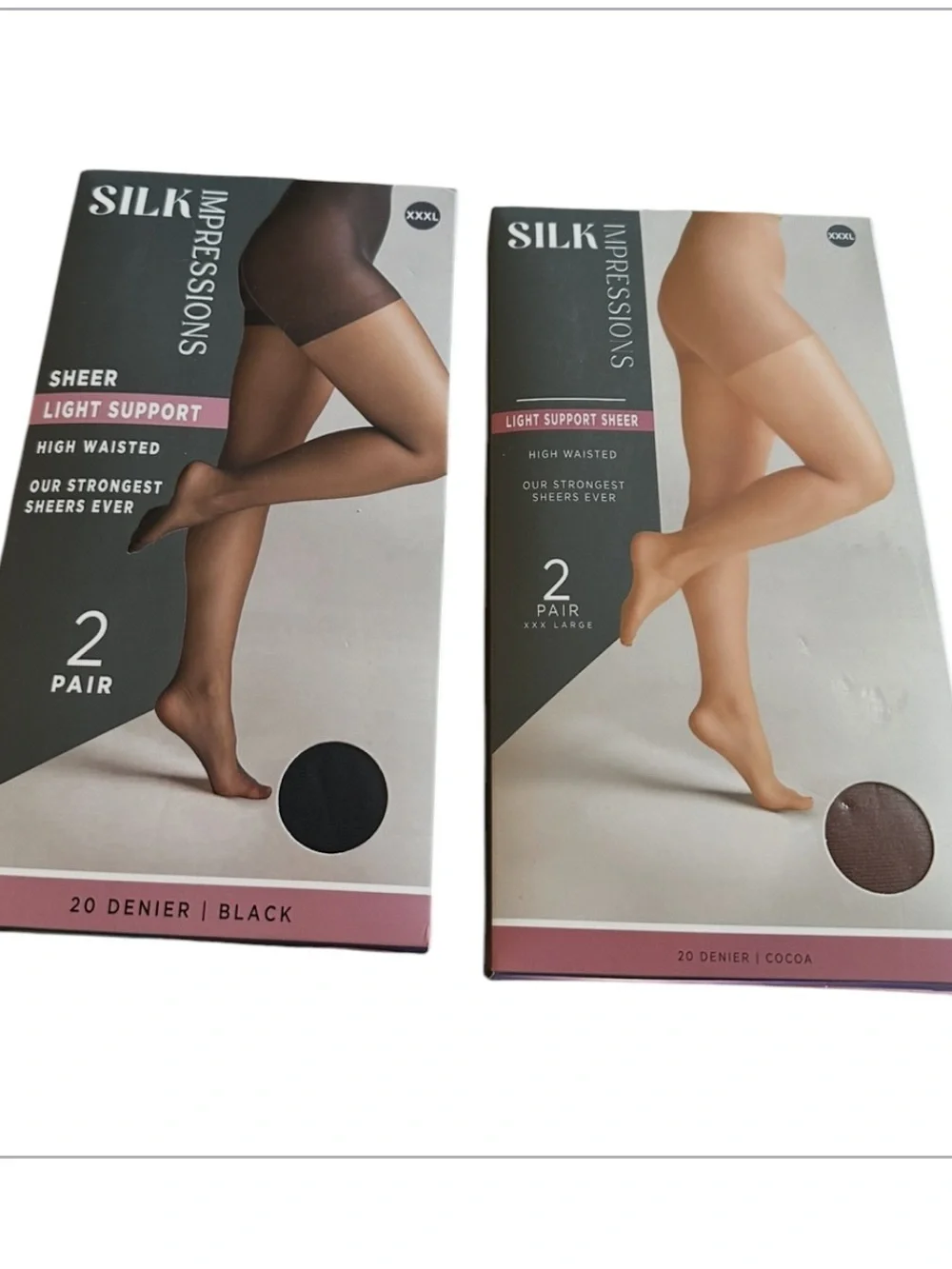 2-Pack Impressions Silk Sheer Light Support Pantyhose - Black & Cocoa (4 pair).